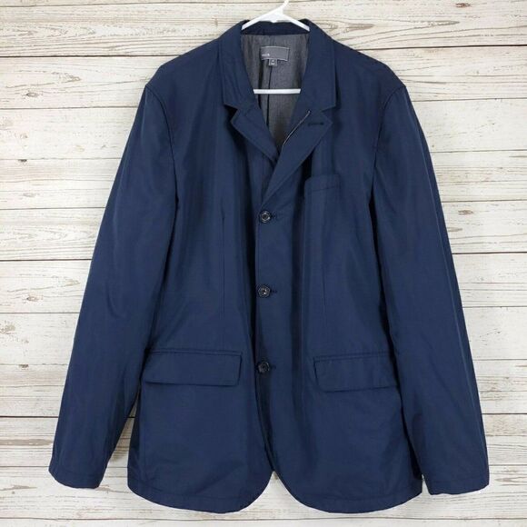 Flaws Vince Tech Blazer 3 Button Full Zip Navy Blue Mens Size 46 Polyester - Picture 1 of 12